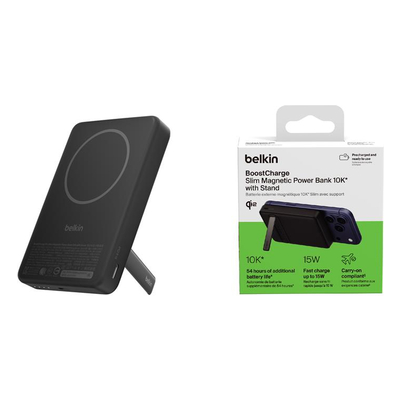 Повербанк Акумулятор портативний літій-іонний Power Bank Belkin 10000мА·год, 30Вт PD/Qi2 15Вт, Magnetic Kickstand, чорний