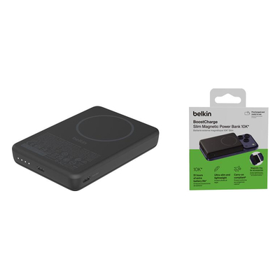 Повербанк Акумулятор портативний літій-іонний Power Bank Belkin 10000мА·год, 20Вт/Qi2 7.5Вт, Slim Magnetic Ring, чорний