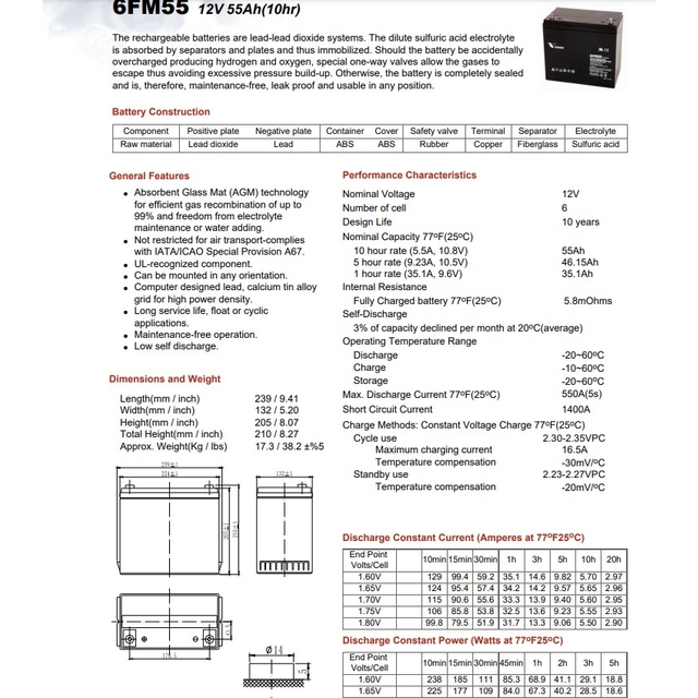 Акумулятор Vision FM 12V 55Ah (6FM55-Х)