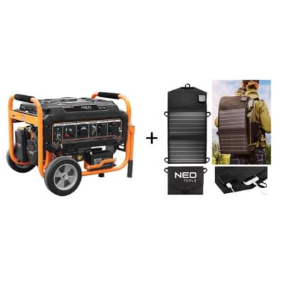 Бензиновий генератор Neo Tools 230В (2,8/3 кВт)+Портативна сонячна панель 90-140