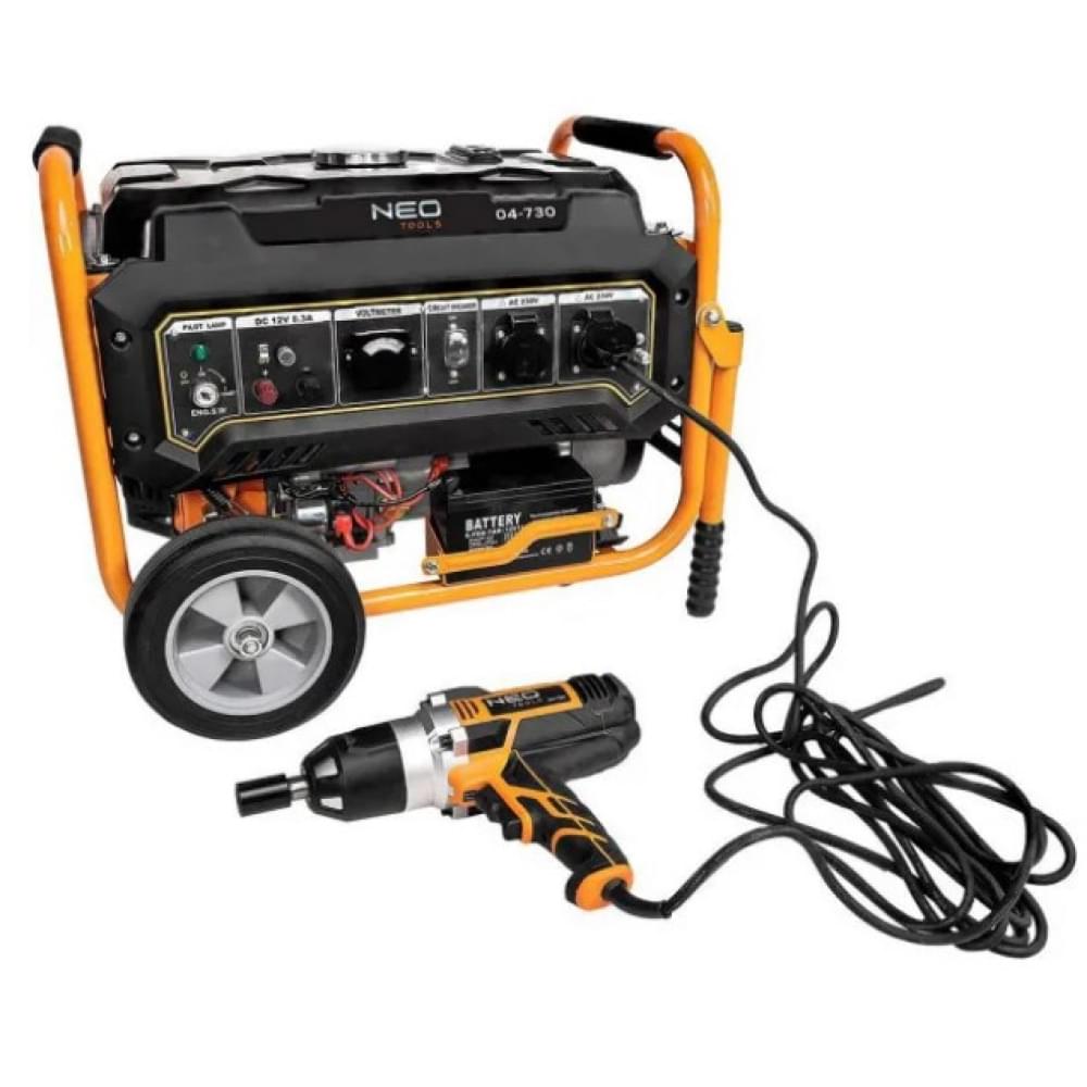 Бензиновый генератор Neo Tools 230В (1 фаза), 2.8/3кВт+Портативная солнечная панель 90-140