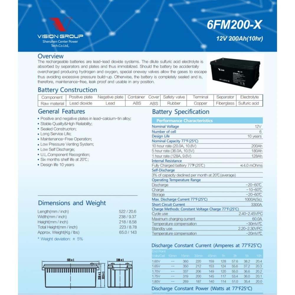 Акумулятор Vision FM 12V 200Ah (6FM200-Х)