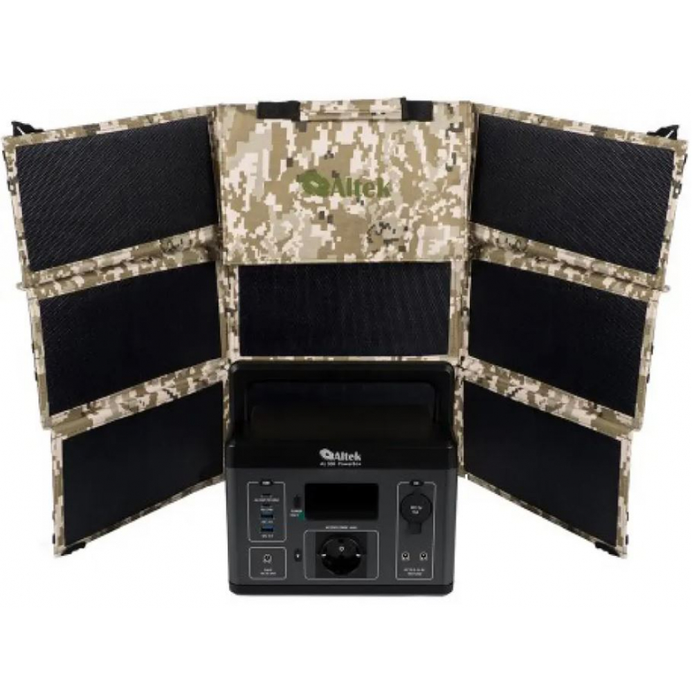 Портативная зарядная станция Altek AL 300 PowerBox 300W 296Wh + солнечная панель ALT-120 милитари