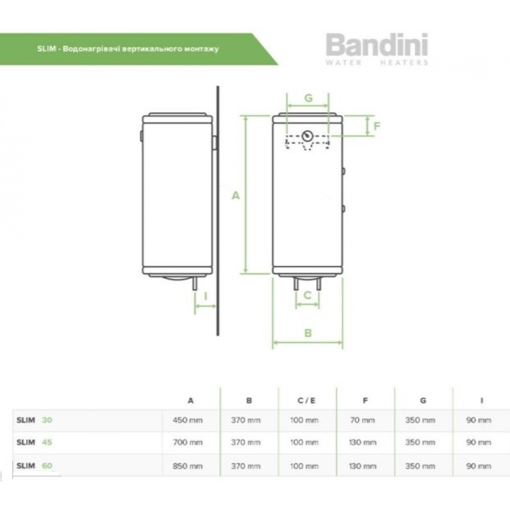 Бойлер накопичувальний електричний Bandini Water Heaters SE 60 SLIM