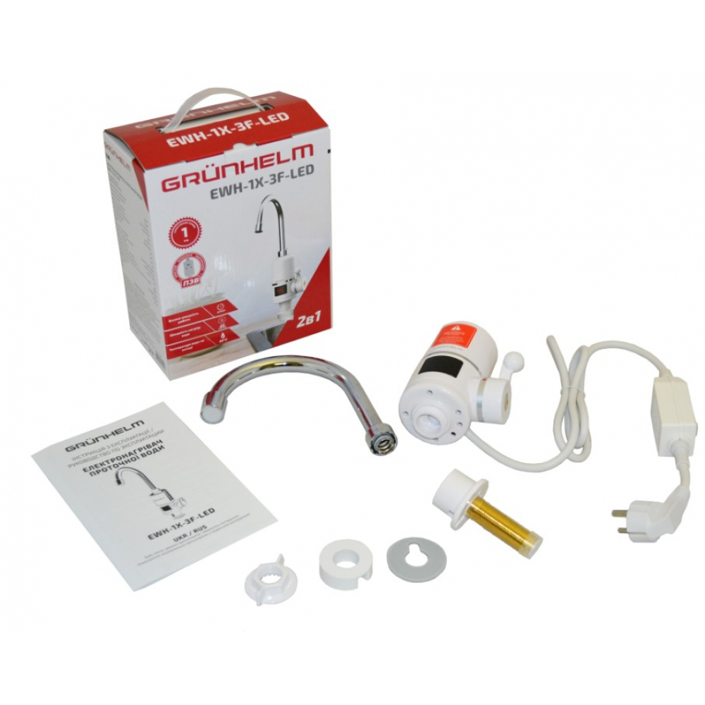 Проточный водонагреватель Grunhelm EWH-1X-3F-LED
