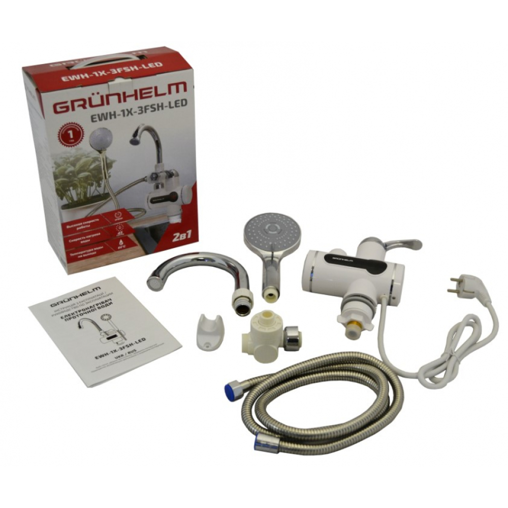 Проточний водонагрівач Grunhelm EWH-1X-3FSH-LED