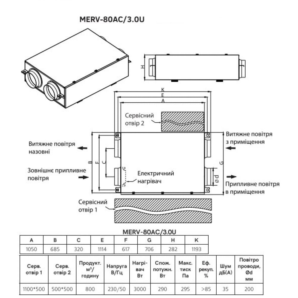 Приточно-вытяжная установка Mitsushito MERV-80AC/3.0U