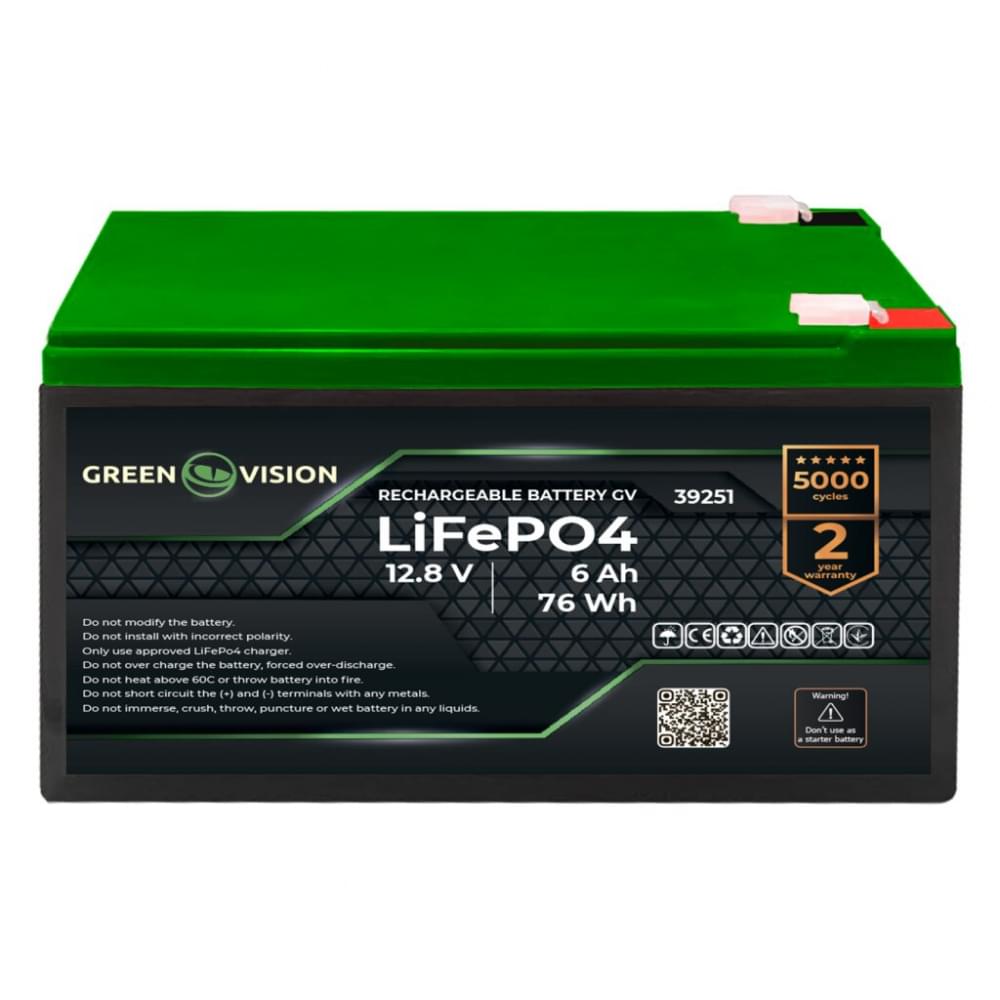 Аккумулятор литий-железо-фосфатный(LiFePo4) GreenVision LiFePО4 12,8V - 6Ah (76Wh)
