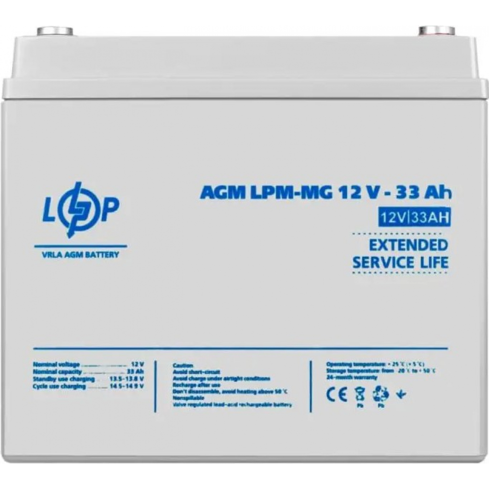 Аккумулятор LogicPower LPM-MG 12V - 33 Ah AGM мультигелевый+ справа