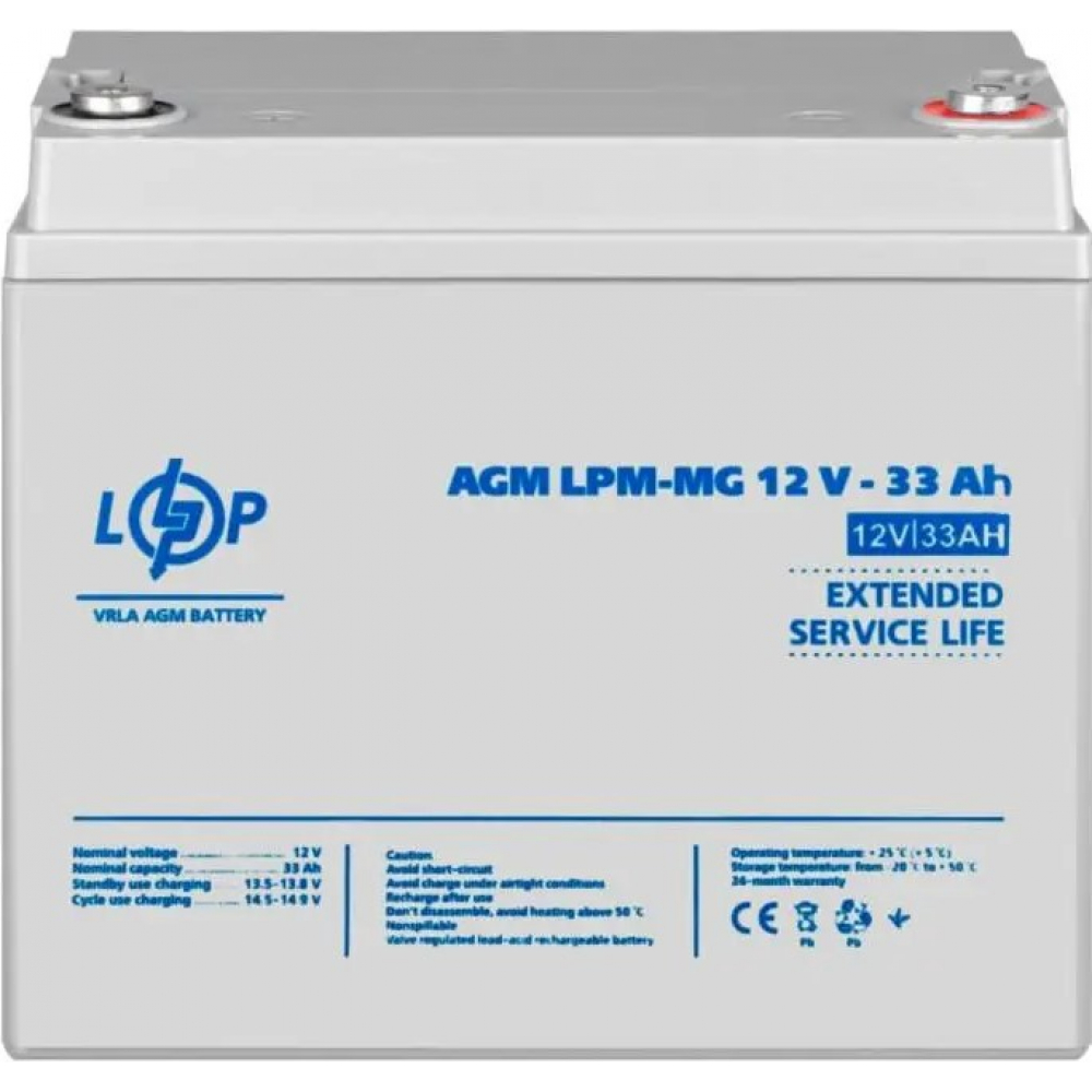 Аккумулятор LogicPower LPM-MG 12V - 33 Ah AGM мультигелевый+ справа
