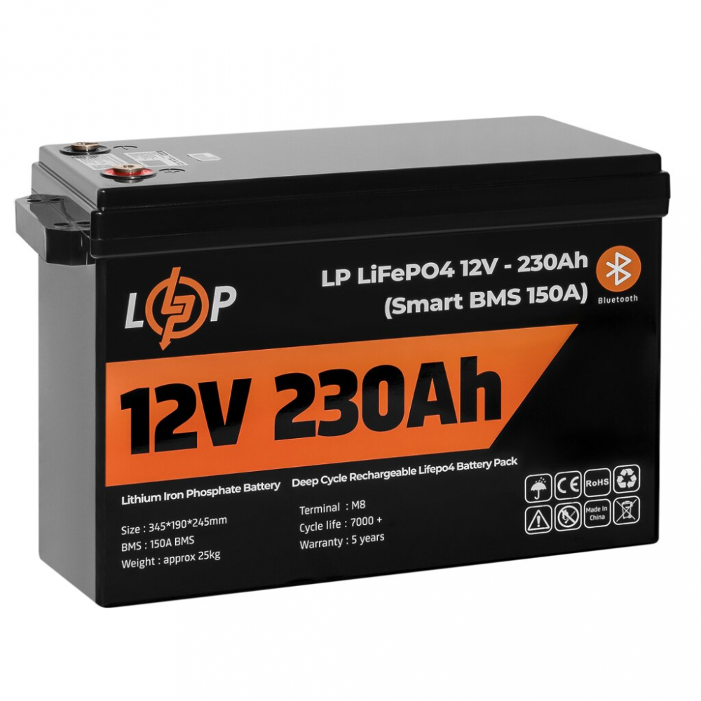 Аккумулятор LogicPower LiFePO4 12V (12,8V) - 230 Ah (2944Wh) (Smart BMS 150А) с BT пластик