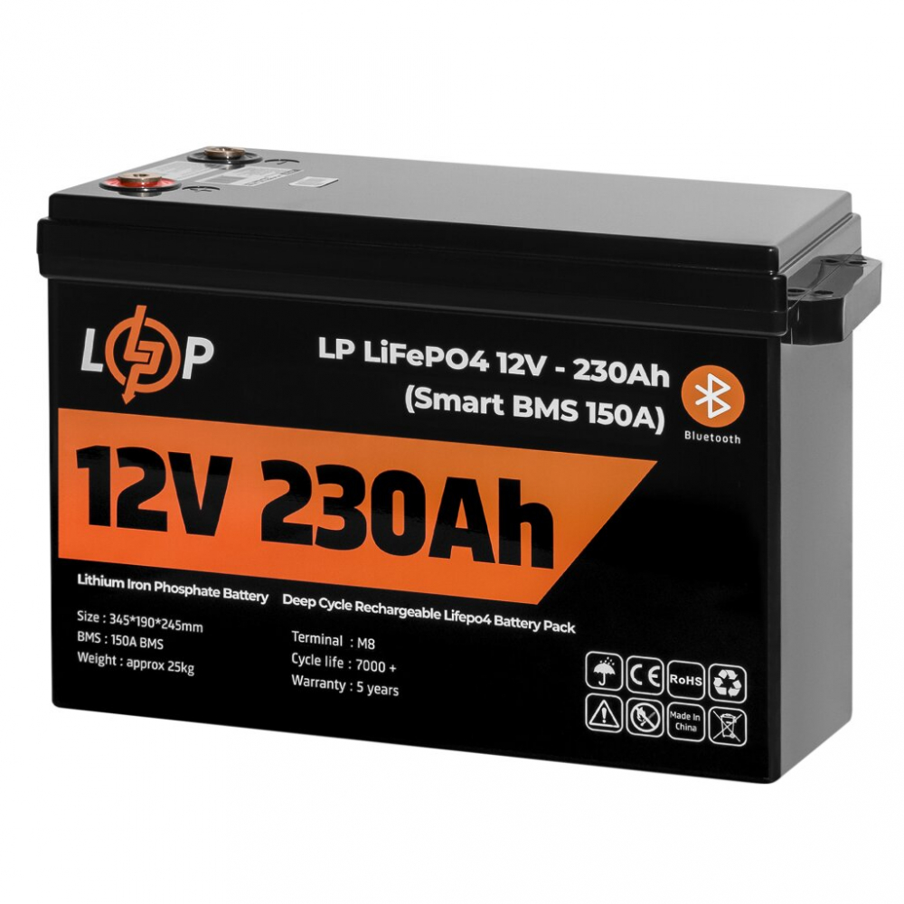 Аккумулятор LogicPower LiFePO4 12V (12,8V) - 230 Ah (2944Wh) (Smart BMS 150А) с BT пластик