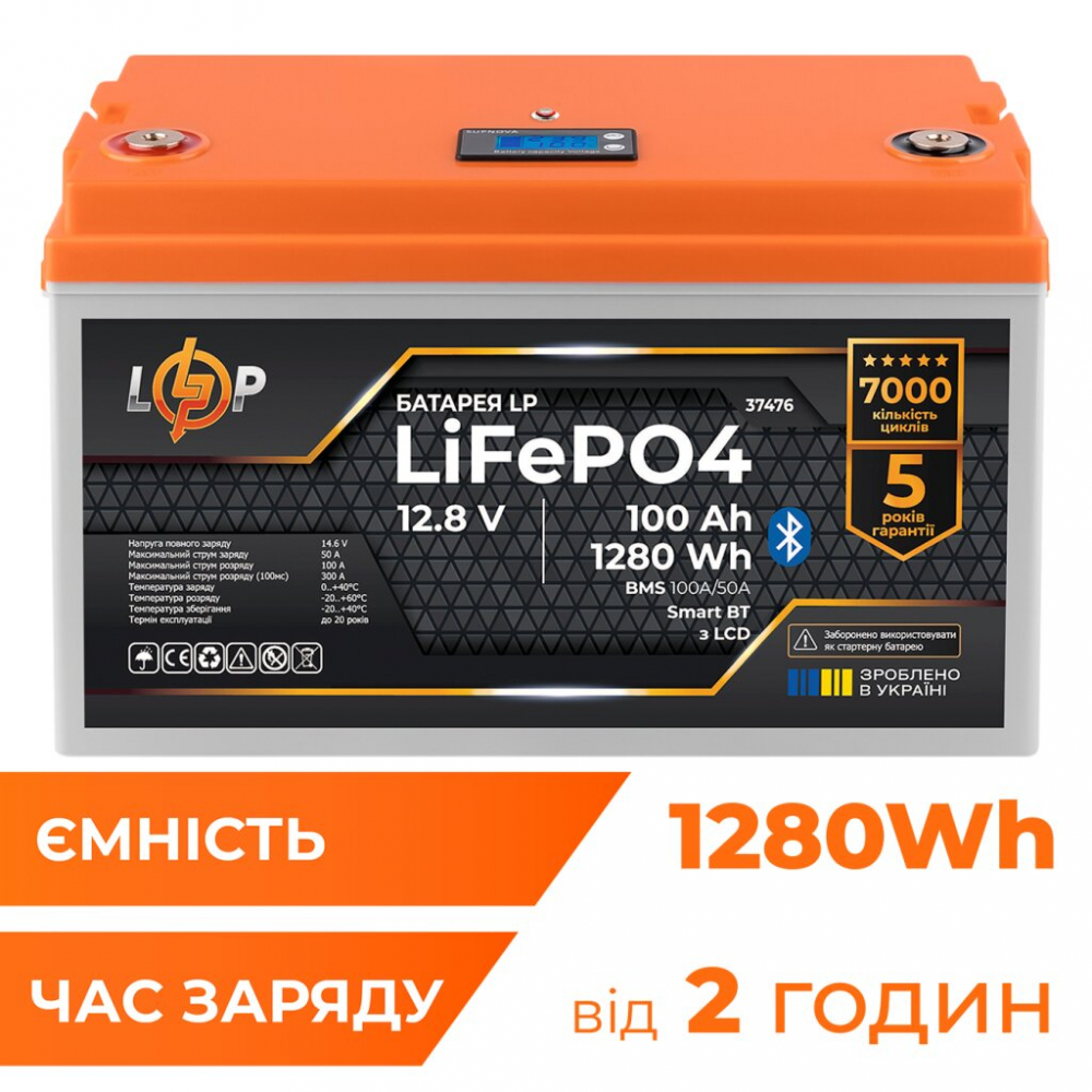 Акумулятор LogicPower LiFePO4 12,8V - 100 Ah (1280Wh) (BMS 100A/50А) пластик LCD Smart BT