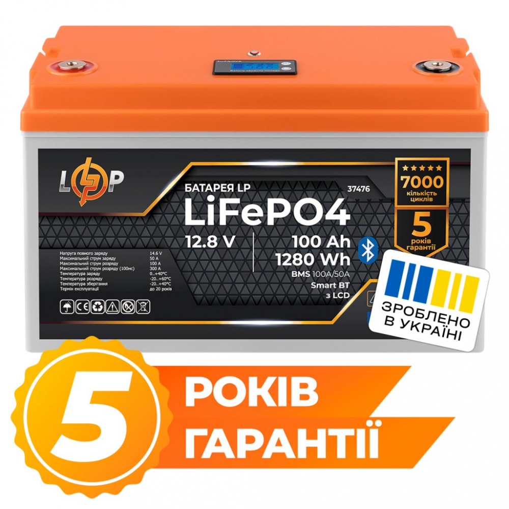 Акумулятор LogicPower LiFePO4 12,8V - 100 Ah (1280Wh) (BMS 100A/50А) пластик LCD Smart BT