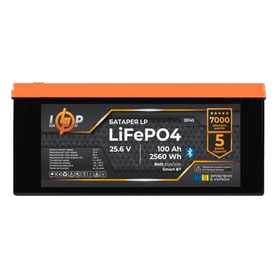 Акумулятор літій-залізо-фосфатний LogicPower  LP LiFePO4 25,6V - 100 Ah (2560Wh) (BMS 80А/50А) пластик Smart BT