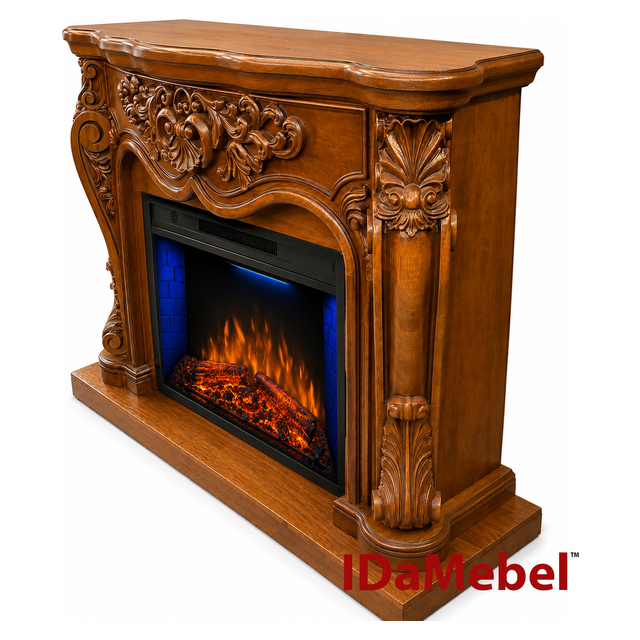 Электрокамин IDaMebel Жан-Жак массив дуб коричневый с патиной с камином Royal Goodfire 28