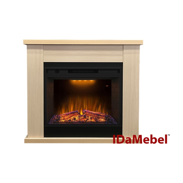 Электрокамин IDaMebel Agata молочный дуб (1005x888x283) с камином Royal Goodfire 26 с обогревом, звуком, дровами и кирпичами
