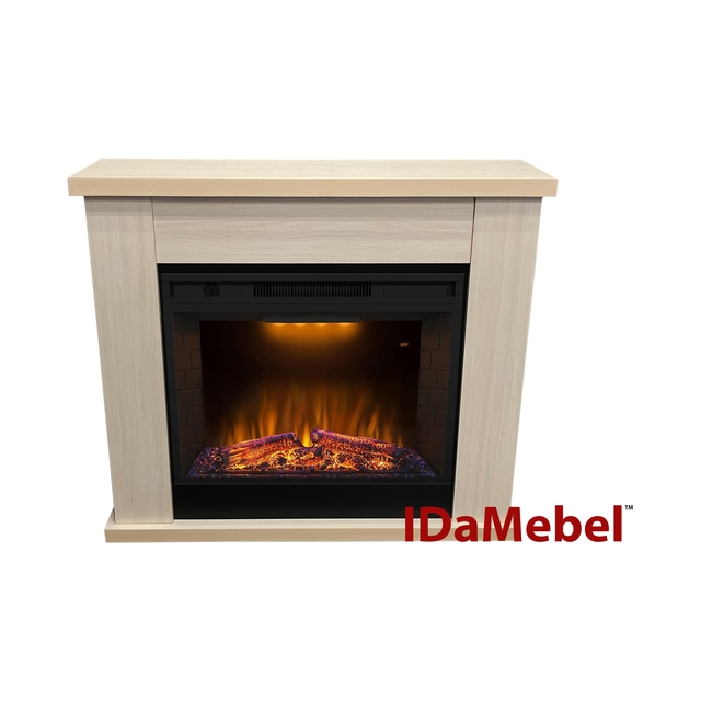 Электрокамин IDaMebel Agata молочный дуб (1005x888x283) с камином Royal Goodfire 26 с обогревом, звуком, дровами и кирпичами
