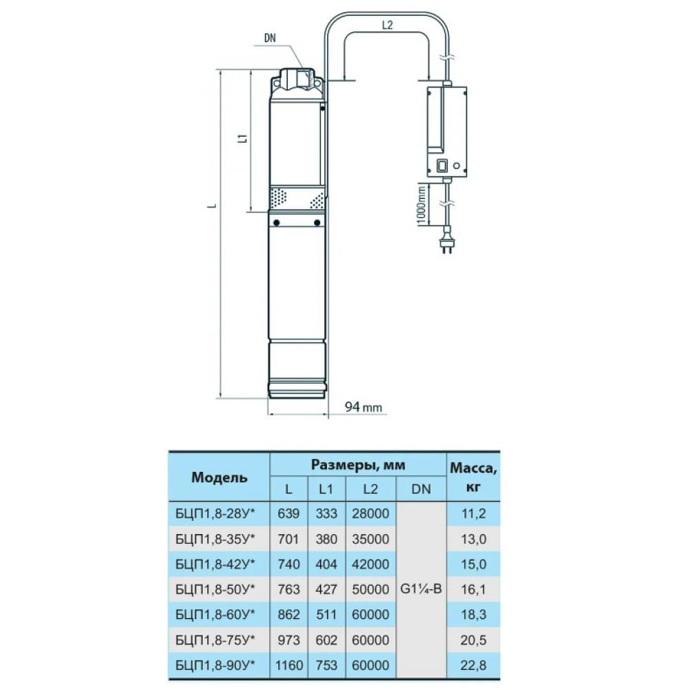 Скваженный насос NPO БЦП 1,8-90У* + кабель 60 м + стальной трос подвеса (7895)