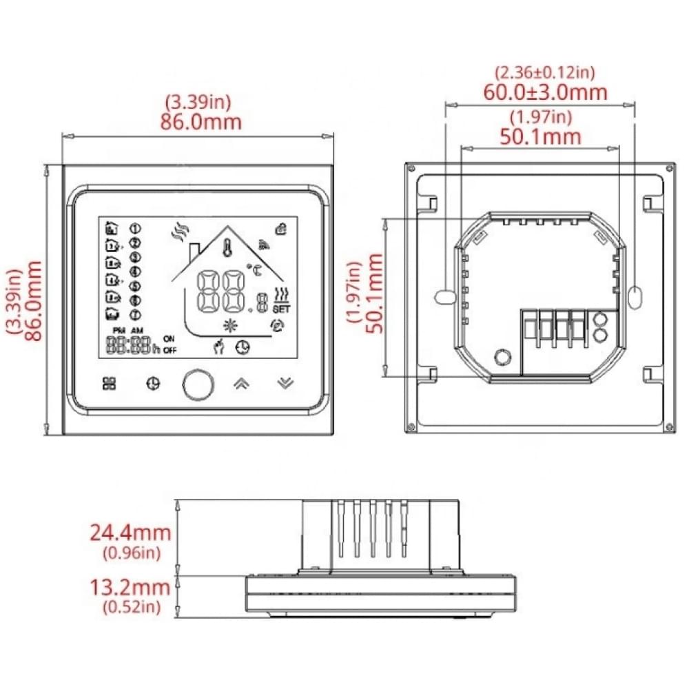 Термостат Tervix ZigBee для водяного/электрического теплого пола с датчиком 3м. (117130)