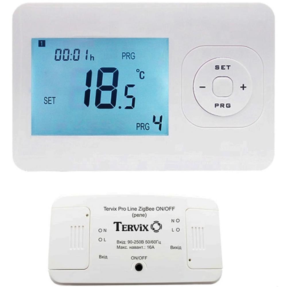 Комплект беспроводного управления отоплением Tervix Pro Line ZigBee: беспроводной термостат ZigBee Wireless + реле ZigBee On/Off (494061)