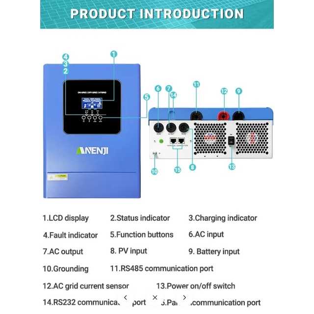 Інвертор Anenji ANJ-6200W-48PL-WIFI, 6200W, 48V