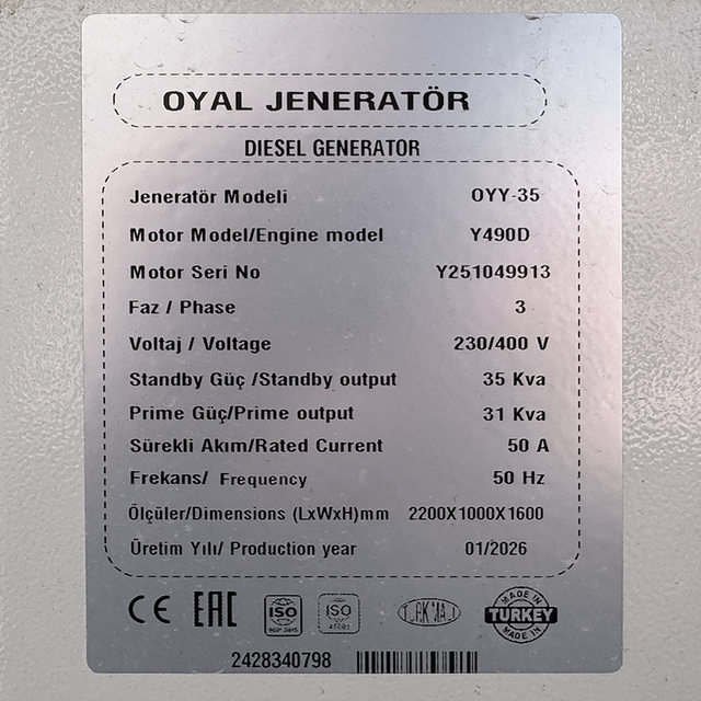 Дизельный генератор Oyal OYY-30 YANG DONG Y490D 30KVA/24KW