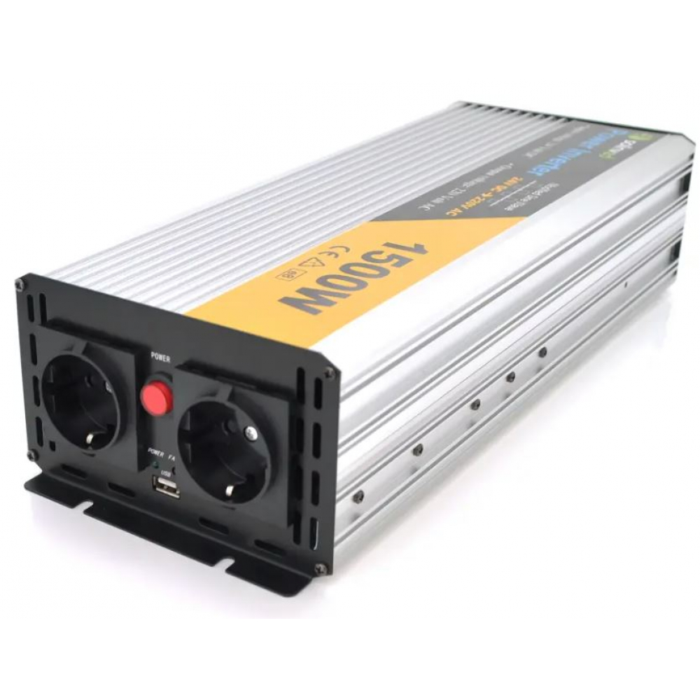 Инвертор Solinved Sol-Yb24-1500M, 24V/220V, 1500W с аппроксимированной синусоидой, 2Shuko, USB, клеммные провода, Q6