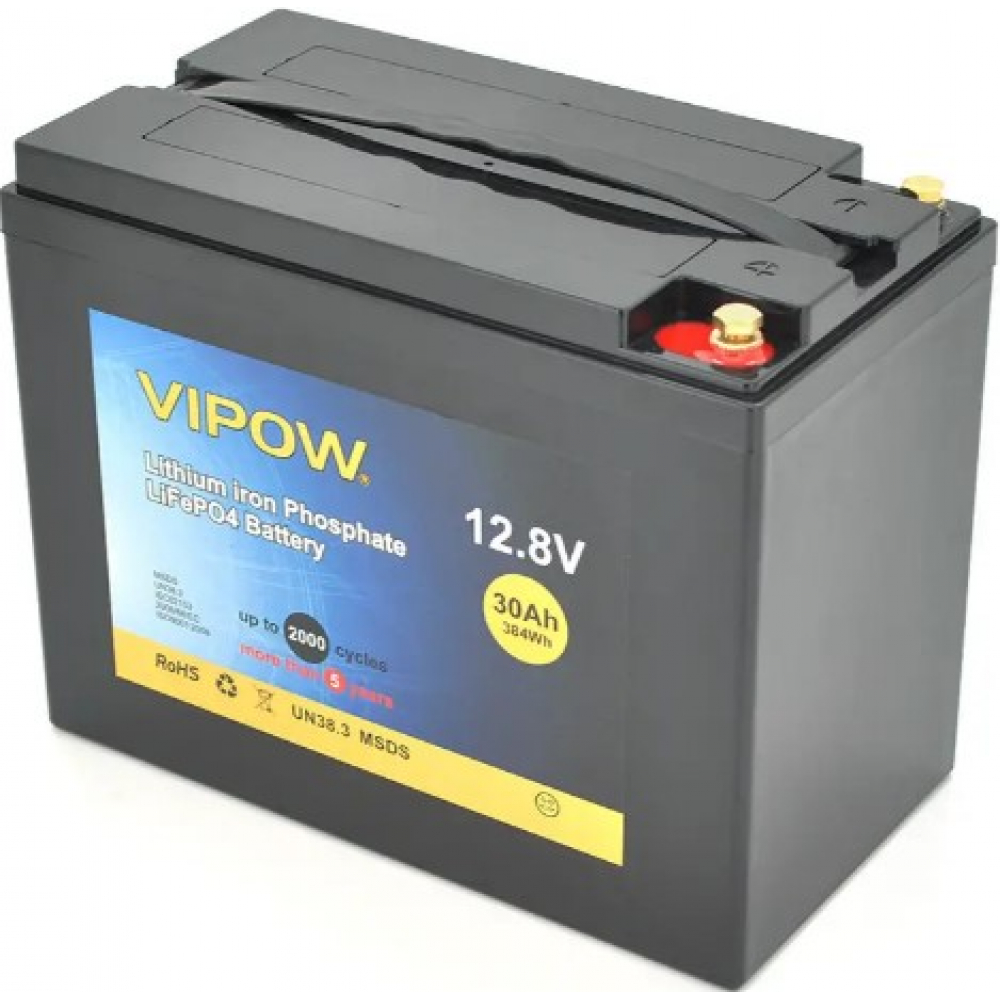 Акумулятор Vipow LiFePO4 12,8V 30Ah з вбудованою ВМS платою 25A