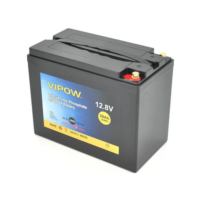 Акумулятор літій-залізо-фосфатний Vipow LiFePO4 12,8V 30Ah з вбудованою ВМS платою 25A
