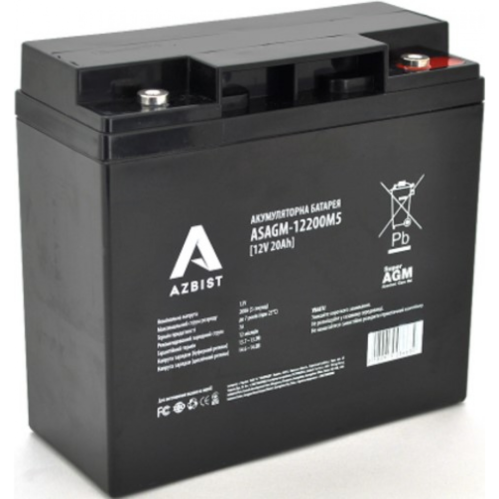 Аккумулятор Azbist Super AGM ASAGM-12200M5, Black Case, 12V 20.0Ah Q4