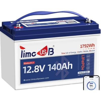Акумулятор літій-залізо-фосфатний Timeusb T12V140-150GROUP31BT4A100 LiFePO4 12.8V 140Ah Bluetooth 1792Wh