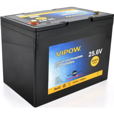 Аккумулятор литий-железо-фосфатный Vipow LiFePO4 25,6V 30Ah с встроенной BMS платой 25A, Q2