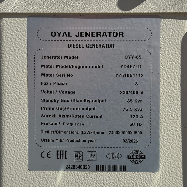 Дизельный генератор Oyal OYY-85 YANG DONG Y4EZLD 85KVA/68KW