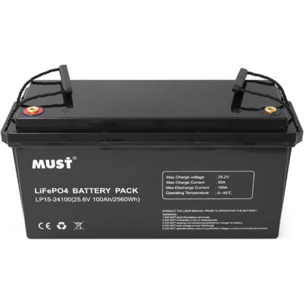 Акумулятор Must LiFePO4 LP15-24100 25.6V 100Ah, 2,56kWh, BMS50A