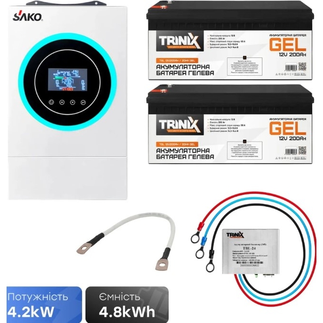 Комплект резервного питания Sako SUNON V 4.5KVA/4200W/24V 4.8kWh+ АКБ Trinix TGL12V200Ah/20Hr GEL*2 шт