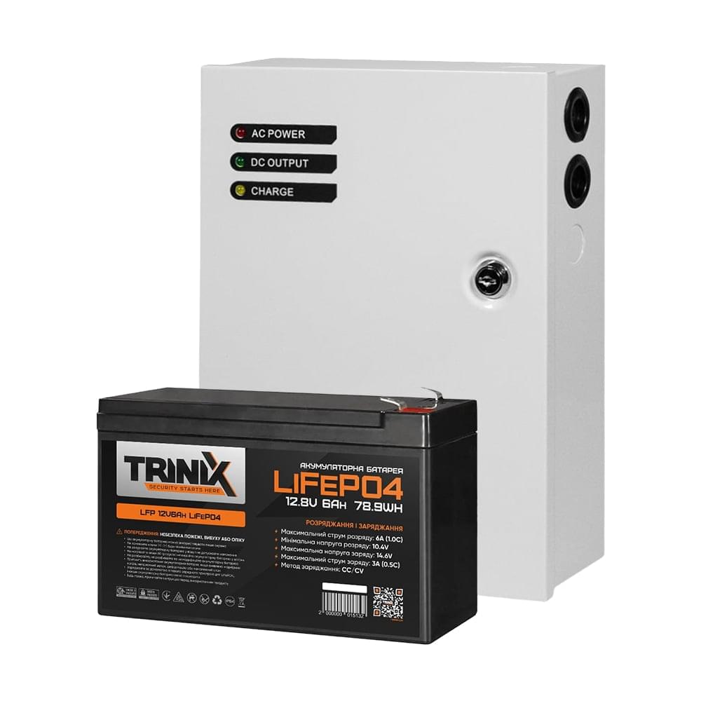 Комплект резервного питания Trinix: ИБП PSU-1203LED(M) и АКБ 12V6Ah LiFePO4