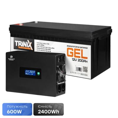 Комплект резервного питания Kraft инвертор KRF-SAVR600VA/600W-12V + АКБ Trinix TGL12V200Ah/20Hr GEL