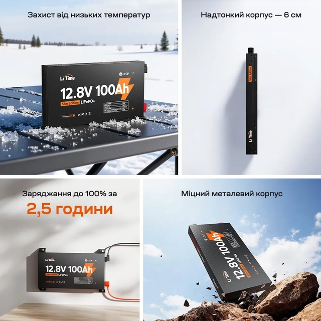 Аккумулятор литий-железо-фосфатный LiTime Slim 12V100-100-SLIM-LTCP-4-SE100