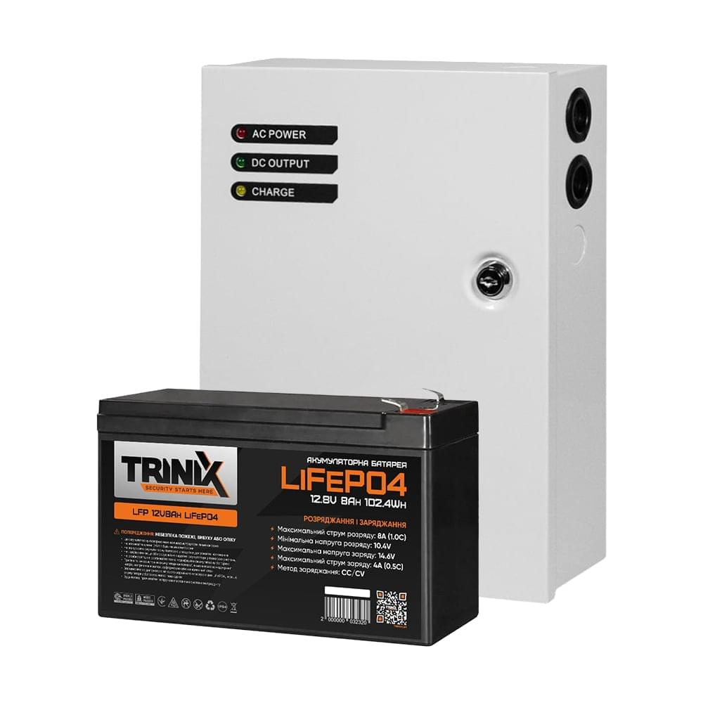 Комплект резервного питания Trinix: ИБП PSU-1203LED(M) и АКБ 12V8Ah LiFePO4