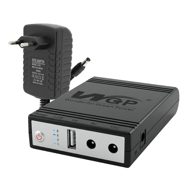 Комплект резервного живлення  WGP Mini UPS1032 Black 10400mAh та блок живлення SPF-1202B 12V/2A (24W)