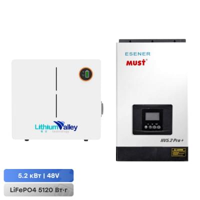 Комплект резервного питания Must PV18-5248 PRO DC48V - 5.2KVA/5200W WiFi і АКБ 51.2V 100Ah Lithium Valley LV-BAT-W5.12Ac