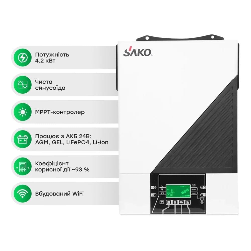 Комплект резервного питания Sako Sunon IV 4.2kW/24V +120A MPPT и АКБ Cyclen 25.6V 100AH LiFePo4