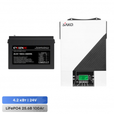 Комплект резервного питания Sako Sunon IV 4.2kW/24V +120A MPPT и АКБ Cyclen 25.6V 100AH LiFePo4