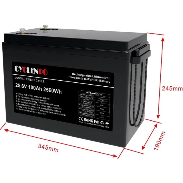 Аккумулятор литий-железо-фосфатный(LiFePo4) Cyclen 25,6V 100Ah LiFePo4 (подогрев/Bluetooth)