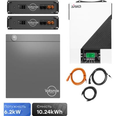 Комплект резервного питания Sako SUNON IV 6.2KW/48V 10.24kWh+ АКБ Voltsmile V10 Classic 51.2В*2 шт