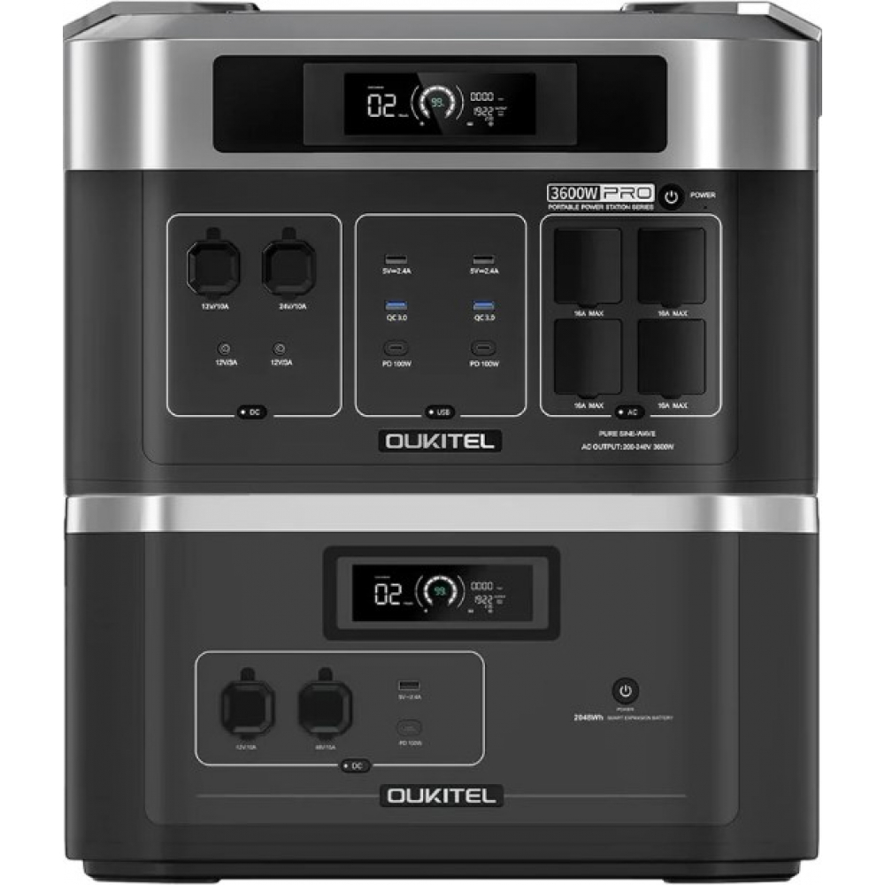 Портативная зарядная станция Oukitel на 4096 Wh: зарядная станция BP2000E PRO (2048Wh/3600W) и дополнительная батарея B2000 (2048Wh)