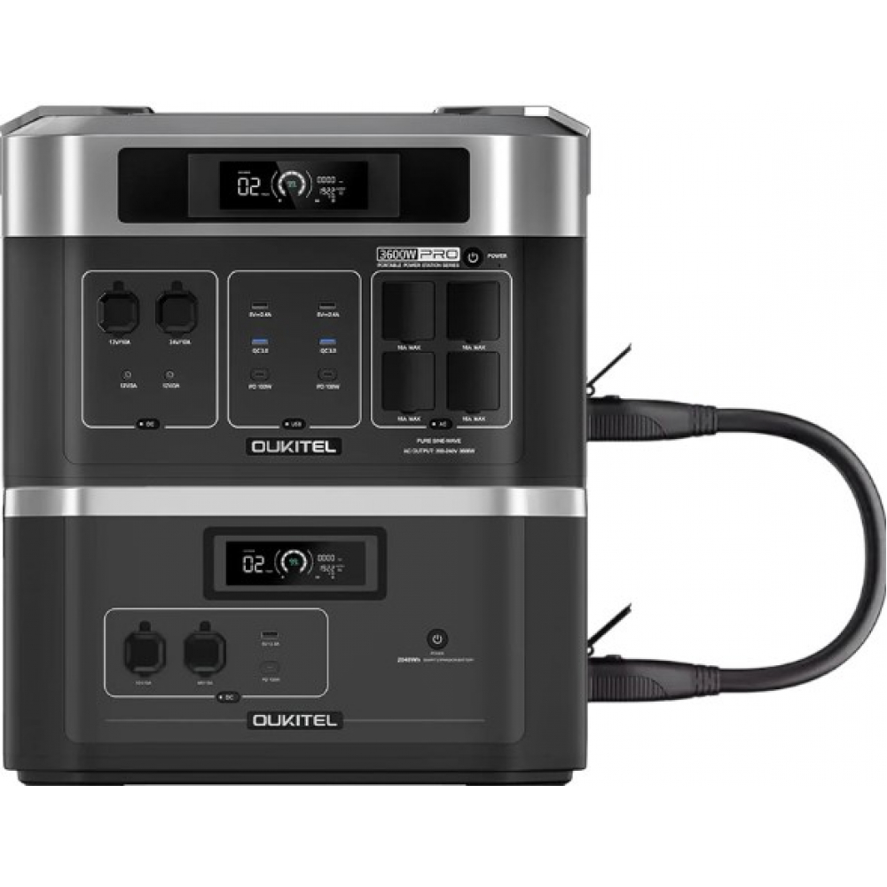 Портативная зарядная станция Oukitel на 4096 Wh: зарядная станция BP2000E PRO (2048Wh/3600W) и дополнительная батарея B2000 (2048Wh)