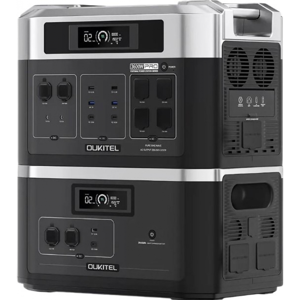 Портативная зарядная станция Oukitel на 4096 Wh: зарядная станция BP2000E PRO (2048Wh/3600W) и дополнительная батарея B2000 (2048Wh)