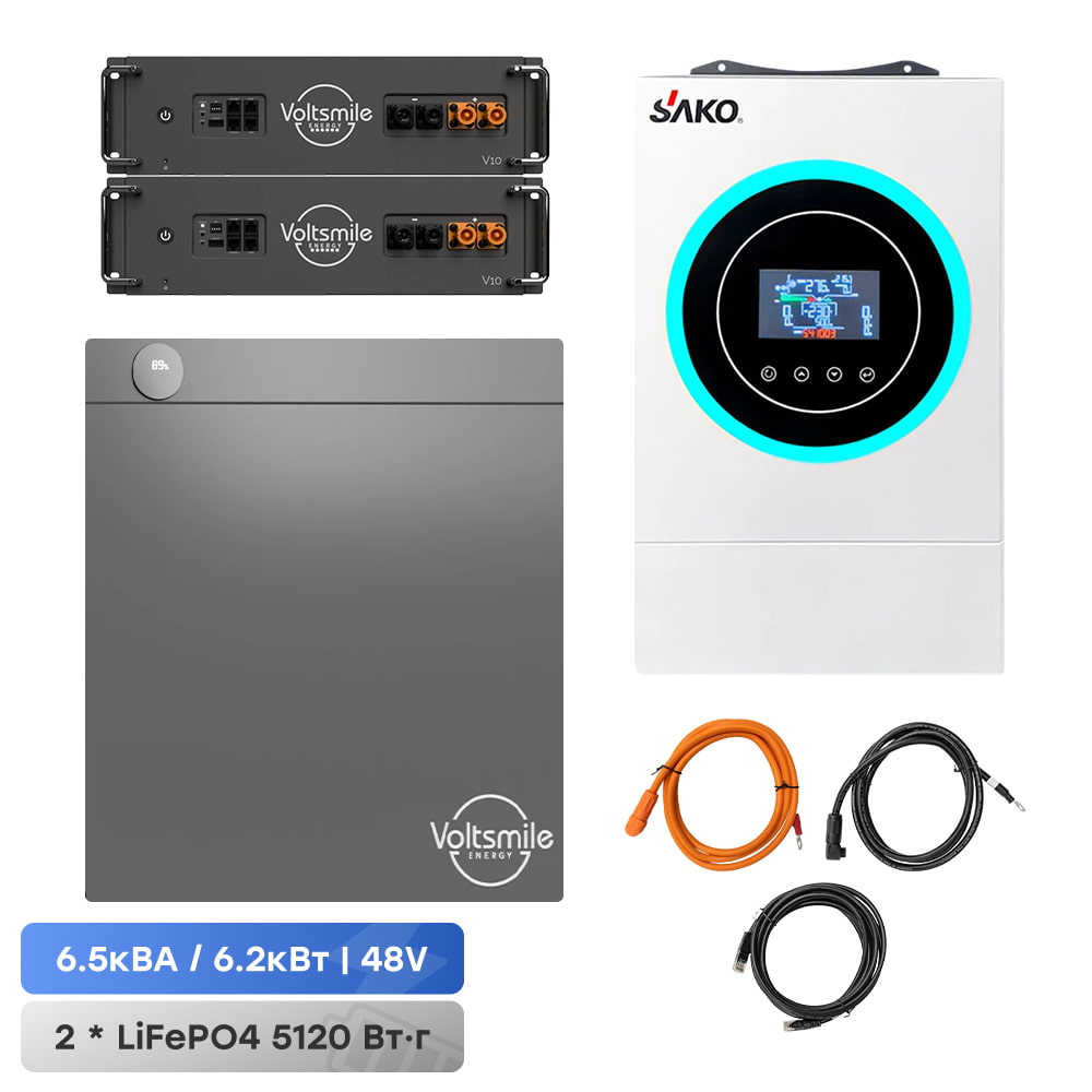 Комплект резервного питания Sako Sunon V 6.5KW + АКБ 51.2В Voltsmile V10 Classic – 2 шт.